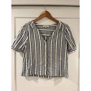 Madewell Plaza Blue & White Stripe Short Sleeved Button Up Blouse Small